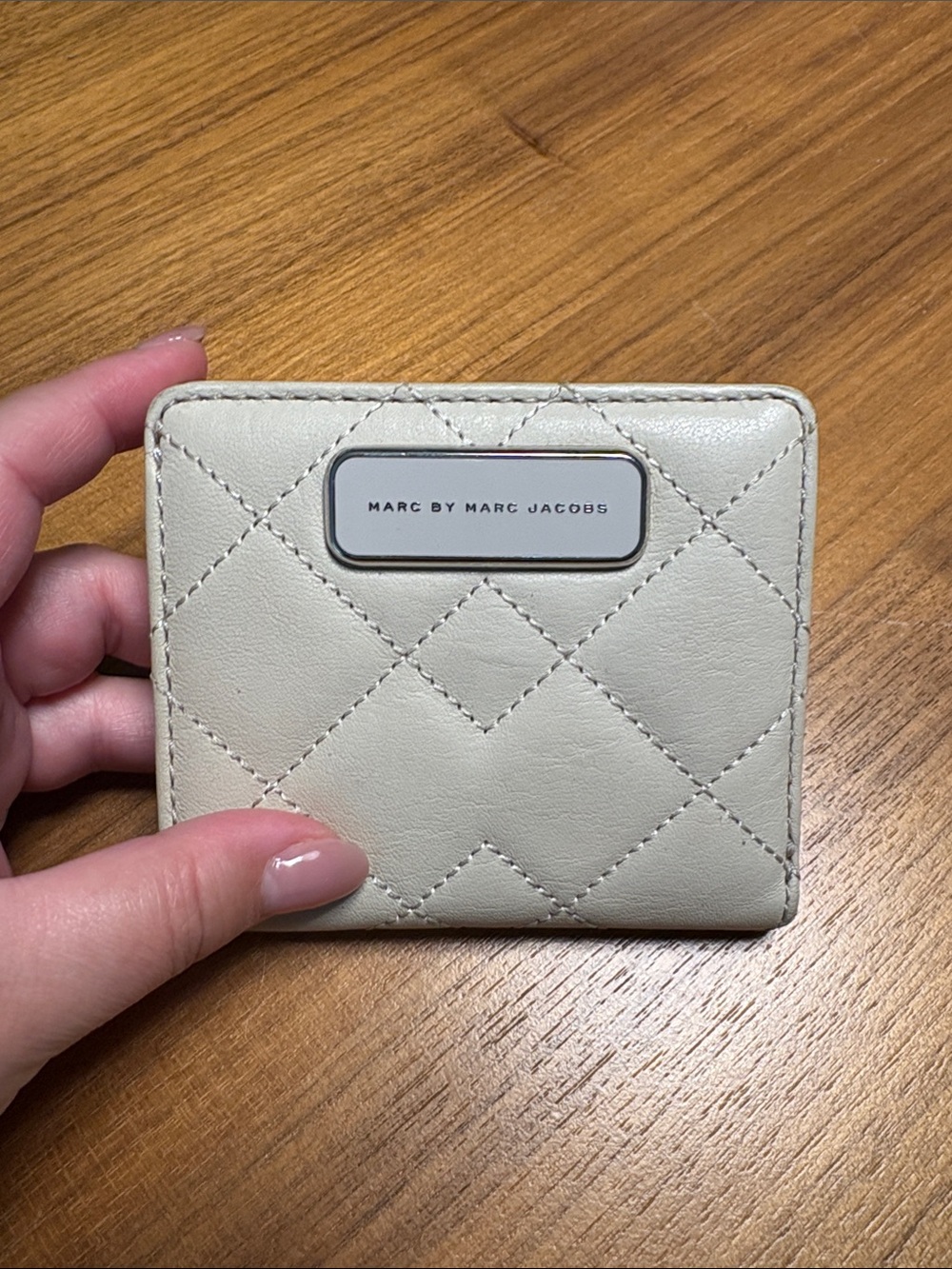 Marc by Marc Jacobs Quilted Cream Leather Card Holder Wallet